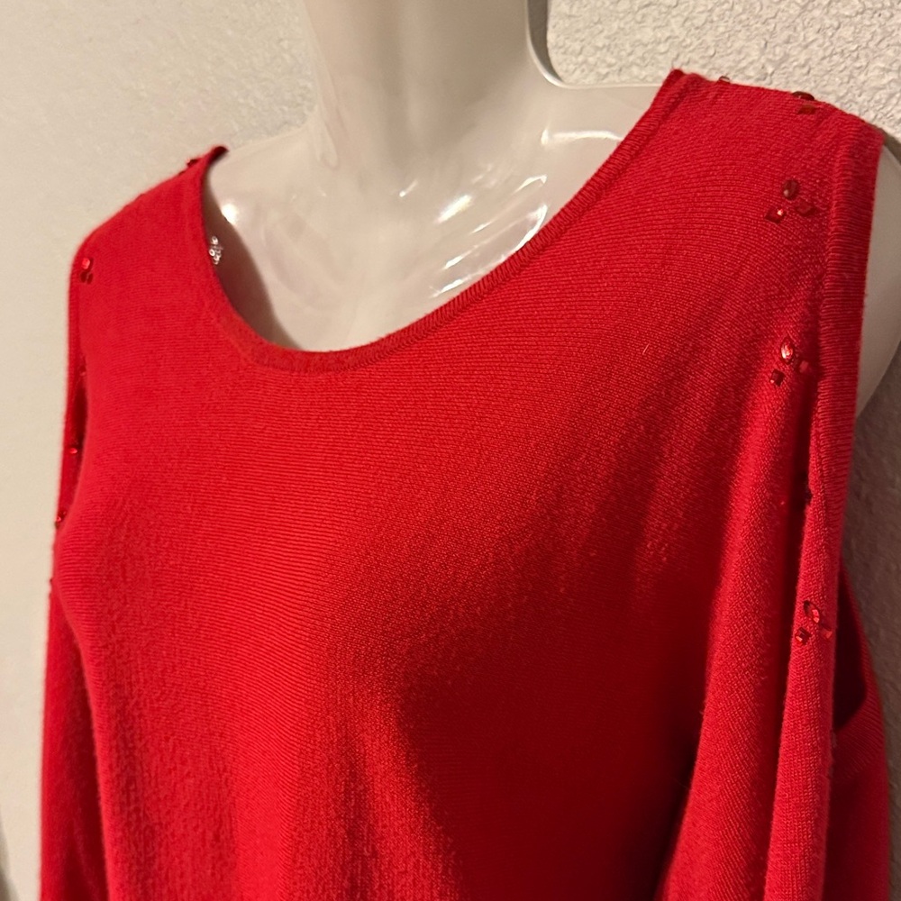 Vibrant Red Knit Top with Cold Shoulder Details NWOT